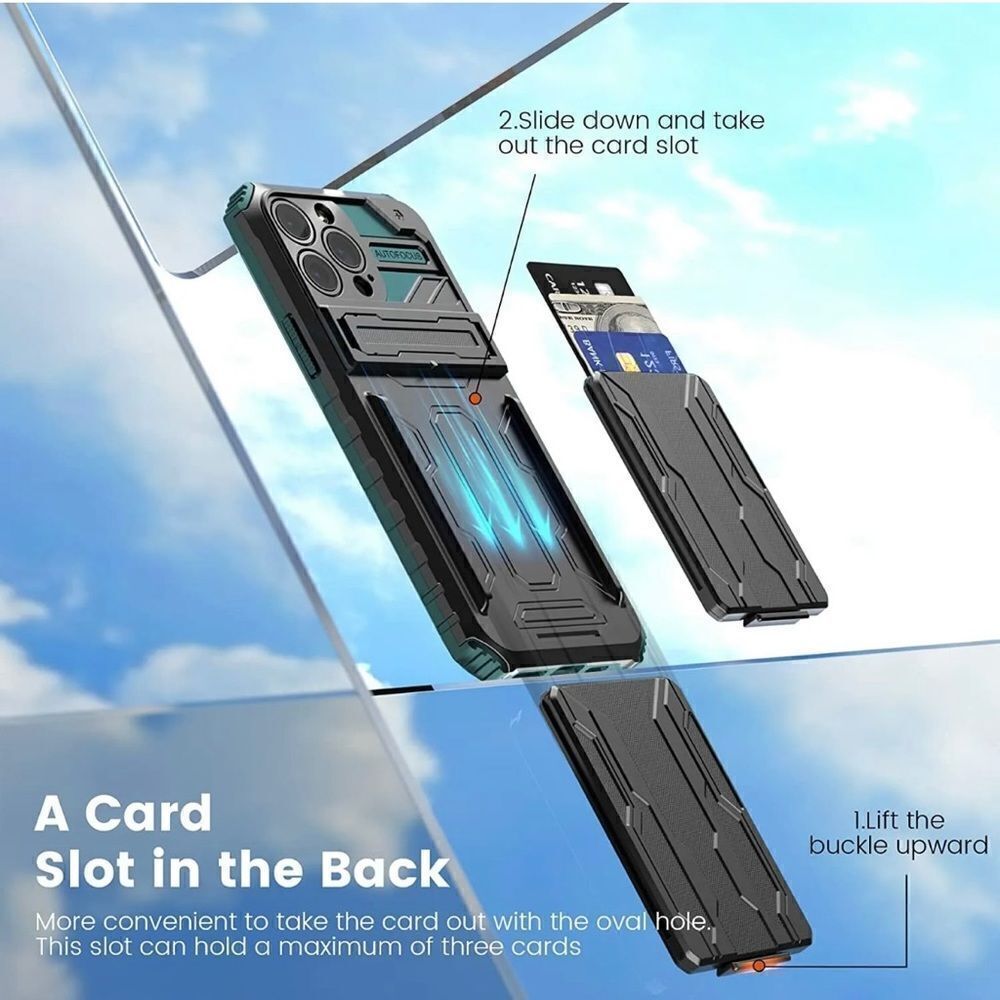 3 In 1 Heavy Duty Wallet Phone Case for iPhone 13 Pro Max - Green - Picture 4 of 7